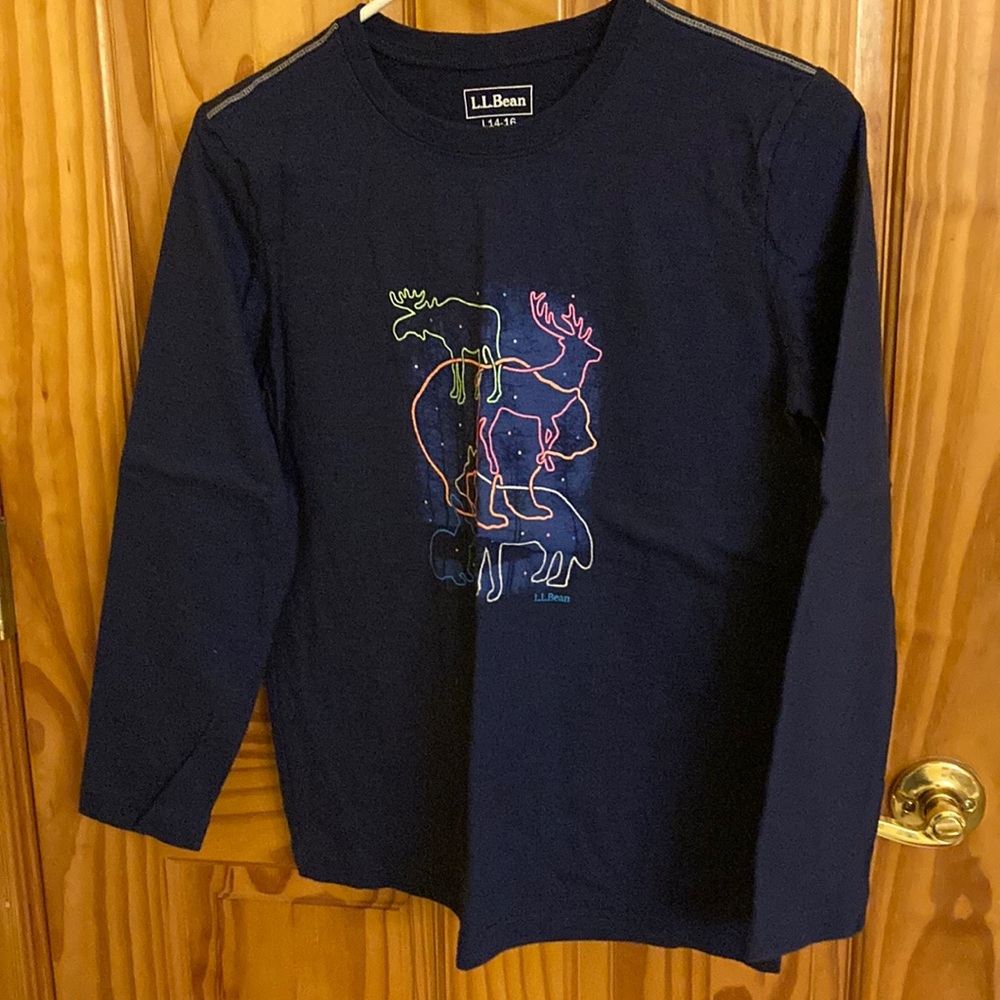 L.L. Bean Kids Navy Blue Graphic Long Sleeve Shirt